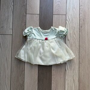 Vintage bright future Mint Green and Cream Baby Dress with Pink Accent